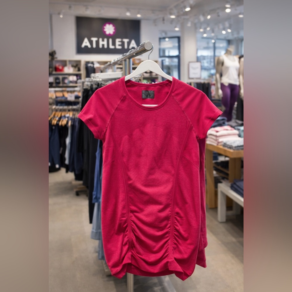 Athleta Seamless Ruched Performance Tee Short Sleeve Pink Size S - Picture 2 of 9